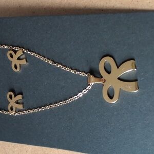 Dainty Gold Stainless Steel Bow Necklace and Earring Set